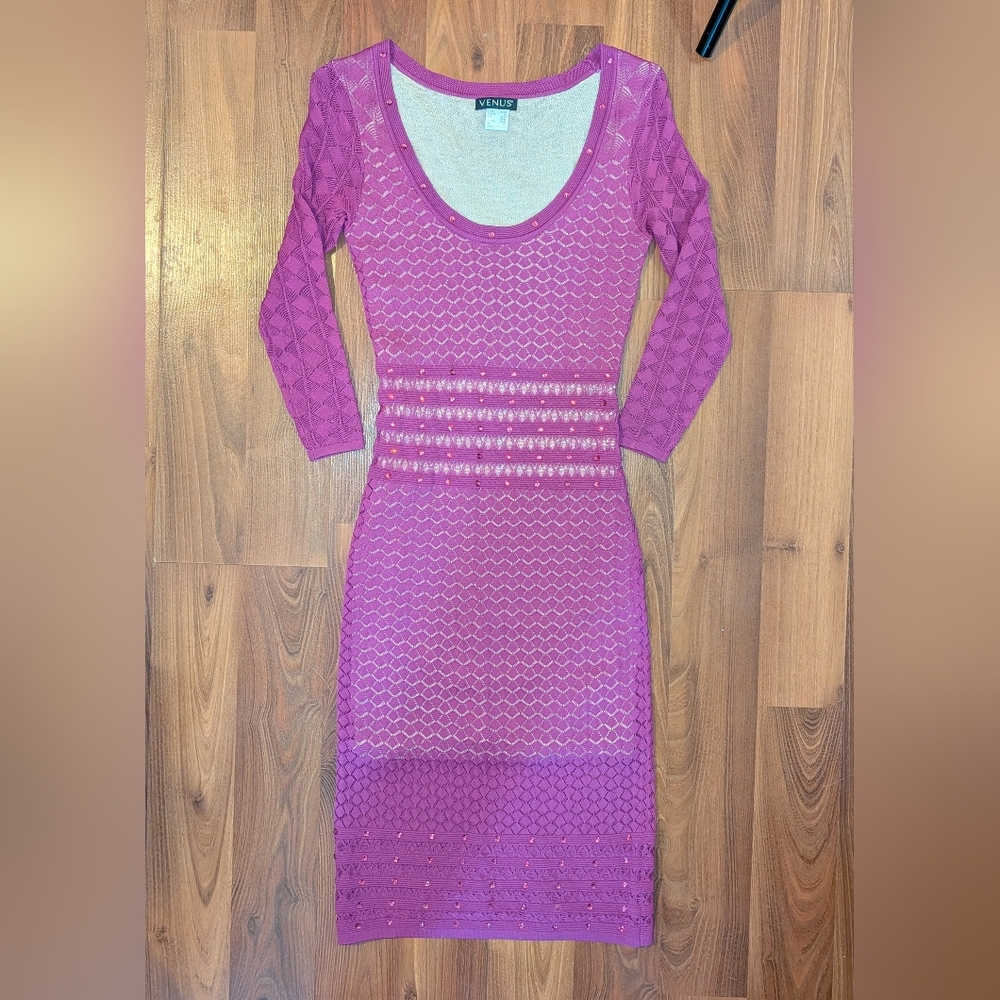 purple stretch lace midi dress